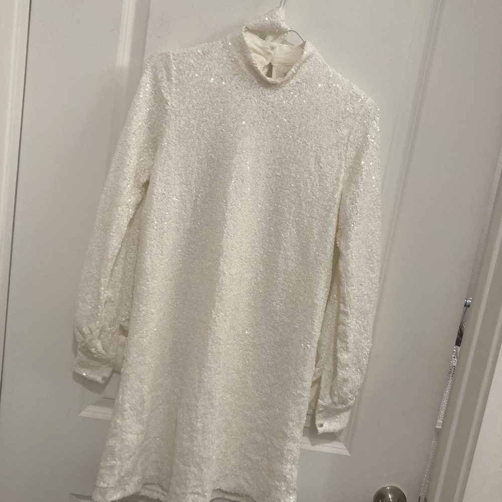 Elegant White Sequin Midi Dress